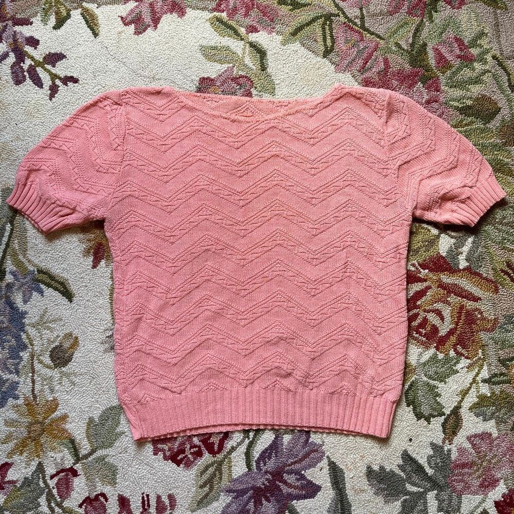VTG 80s Chevron Knit Sweater Top Boat Neck Cottagecore Coastal Prep M-L